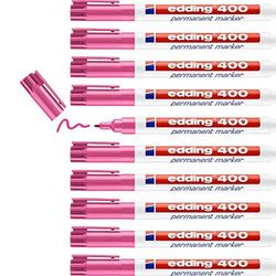 edding 400 marcador permanente - rosa - 10 rotuladores - punta fina redonda 1 mm - resistente al agua, de secado rápido, rotuladores indelebles - para cartón, plástico, madera, metal, vidrio