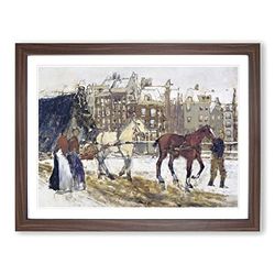 George Hendrik Breitner Horses in Amsterdam Classic Painting Framed Wall Art Print, Ready to Hang Picture for Living Room Bedroom Home Office Décor, Walnut A3 (46 x 34 cm)