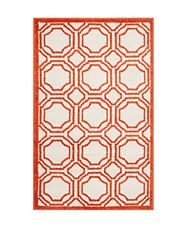 SAFAVIEH Tapis géométrique pour Salon, Salle à manger, Chambre à coucher - Amherst Collection, Tapis à poil court, Ivoire et Orange, 76 X 122 cm