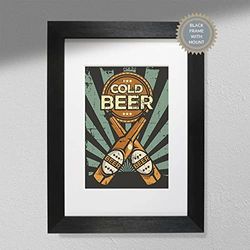 Cold Beer Wall Art - Bier Poster | Bar Print Wit Frame Zonder Mount A4