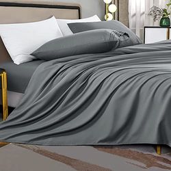 Shilucheng King Size lakanset mikrofiber 1800 trådantal percale supermjuka och bekväma 40 cm djupa fickor skrynkelfria och allergivänliga – 4 delar (king size, mörkgrå)