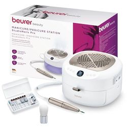 Beurer MP 200 Studio Nails Pro Station per Manicure/Pedicure 3 in 1, Fresa Elettrica per Unghie Adatta per Unghie in Gel e Acrilico con Lampada UV/LED e vano per raccogliere i residui, 9 accessori