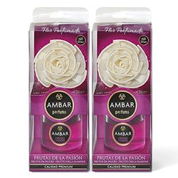 Ambar Perfums Désodorisant Fleur Diffusante Désodorisant Maison Fleur Parfum Fruits de la Passion 0% Alcool, 60 jours Durée (Pack 2 pcs x 75 ml)