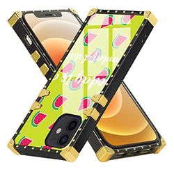 Telefoonhoesje met rechthoekige rand voor iPhone 12/12 Pro Watermeloen_Love bumperbeschermhoes met gouden hoek voor iPhone 12/12 Pro