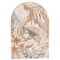 DRW Quadro tela stile arco con cornice in legno naturale con fiori e piante nei toni del marrone 120,8 x 80,8 x 4 cm