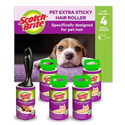 Scotch-Brite Extra Sticky Lint Roller, Works Great on Pet Hair, 5 Rolls (48 Sheets Per Roll, 240 Total Sheets), Purple/White