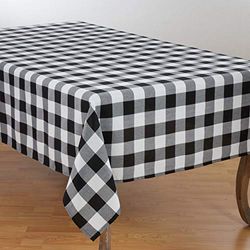 SARO LIFESTYLE 5026.BK7090B Collection Cotton Blend Buffalo Plaid Tablecloth, 70 x 90 Inches, Black