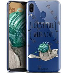 Caseink fodral för Samsung Galaxy M20 (6.3) [gel HD kollektion citat design"Life's Better with a Cat - mjuk - ultratunn - tryckt i Frankrike]