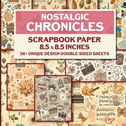 Nostalgic Chronicles Scrapbook Paper: Vintage Inspired 85x85 Inches Scrapbook, 36 Pages for Creative Journaling, Collaging & DIY Crafts