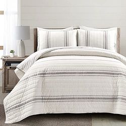 Lush Decor Farmhouse Stripe, Cotton, Gray, Full/Queen
