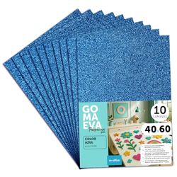 m-office Plaques de Mousse EVA Colorées pailletée 40x60cm, Feuilles de Mousse à Découper, Mousse Pailleté, Idéal pour Loisirs Créatifs, Scrapbooking, École ou Activités Manuelles (Bleu, 10 uds)