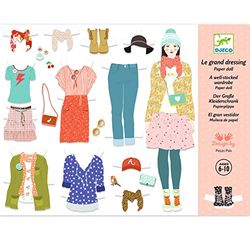 DJECO Paper Doll Le grand dressing - Jeu de Mode Créatif - 6 à 10ans - Coffret pour Jouer au Styliste - Plus de 100 Vêtements et Accessoires - 3 Poupées Mannequins, Boîte de Rangement, Carton Durable