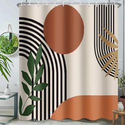 ChloropLastid Boho Shower Curtain for Bathroom Mid Century Modern Bohemian Abstract Geometric Fabric Waterproof Bathroom Shower Curtains Set 72x72 Inch