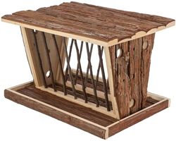 TRIXIE Ruggine da appoggiare, 40 × 22 × 30 cm, grondaia con fondo in legno di corteccia, tetto apribile, per porcellini d'India e conigli, protegge il fieno dall'umidità - 61805