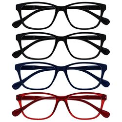 La Compañía Gafas De Lectura Negro Azul Marino Rojo Ligero Lectores Valor Pack 4 Hombres Mujeres Bisagras Resorte RRRR27-113Z +1,00