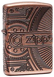 ZIPPO - Zippo Gears, Deep Carve, Armor - Armor® Antique Copper Deep Carve - Essence Briquet Coupe-Vent, Rechargeable, dans Une boîte Cadeau de Haute qualité