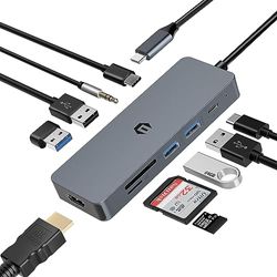 OBERSTER 10 en 1 USB C Hub Dockingstation mit HDMI 4K, USB C 3.0, 2 USB 3.0, PD 100W, 2 USB 2.0, SD/TF Kartenleser, Audio/Mikrofon Kompatibel für Mac, Surface Pro