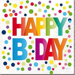 Folat - Serviettes Pointillés Happy Bday 33x33cm - 20 pièces