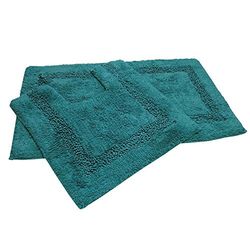 Tonys Textiles Diamante - Juego de 2 Alfombrillas Gruesas para baño e Inodoro - Acabado con Efecto Brillante - 100% algodón - Verde Azulado