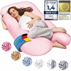 SMOOTHY Oreillers de Grossesse, oreillers latéraux, oreillers de positionnement, oreillers pour bébé et oreillers d'allaitement en Forme de U Housse 100% Coton (Junior XL, 120 x 70 cm, Rose)