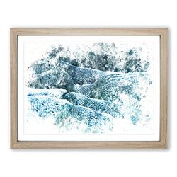 San Francisco Beach Watercolour Modern Framed Wall Art Print, Ready to Hang Picture for Living Room Bedroom Home Office Décor, Oak A3 (46 x 34 cm)