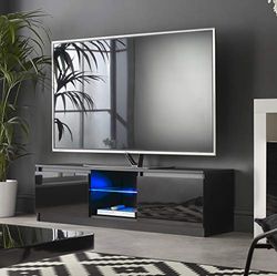 MMT RTV 1200 Zwarte TV Stand Kast Unit met LED Blauwe Lichten voor 40 49 50 inch 4k TV 120 cm breed