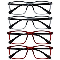 OPULIZE Ink Pack 4 Gafas De Lectura Grande Gris Oscuro Rojo Hombres Mujeres Bisagras Resorte RRRR4-77ZZ +2,00
