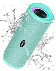 HEYSONG Enceinte Portable Bluetooth aux Basses Renforcées, Bluetooth 5.3, Étanche IPX7, Haut-Parleur Subwoofer à 360 Degrés, Autonomie 40 hrs, Stéréo, Lumière LED, AUX, TF Carte, pour Voyage -Vert