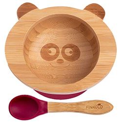Finkolo Babykom met zuignap en lepel van natuurlijk bamboe, het originele 'Bambo' van Finkolo | Panda-vorm | Leerservies | Lunchset borden