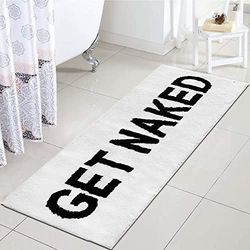 Zeeinx Get Naked Runner - Tappeto da bagno lungo con scritta "Get Naked", divertente decorazione per il bagno per appartamento, tappetino da bagno bianco per vasca e doccia, lavabile in lavatrice,