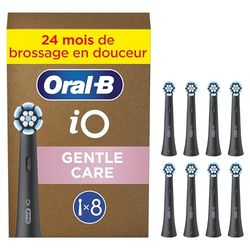 Oral-B Lot De 8 Brossettes De Rechange Gentle Care, AUTHENTIQUES, Noires, Brossage Le Plus Doux, Conviennent Aux Gencives Sensibles, Brossette Pour Les Brosses A Dents Electriques Oral B iO, Carton