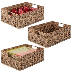 mDesign panier de rangement extra-large – panier tressé avec poignées pour salle de bain, chambre ou salon – accessoire de rangement moderne en fibre synthétique – lot de 3 – marron ombré