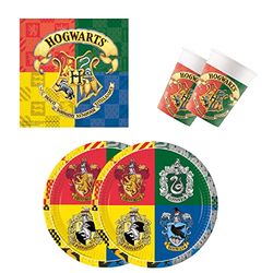 Procos 10137422 – Partyset S Harry Potter – Hogwarts, set med 52 delar, 16 tallrikar, 16 koppar, 20 servetter, engångsporslin, festporslin, bordsdekoration