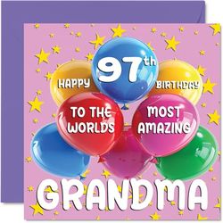 Stuff4 Tarjeta de cumpleaños número 97 para abuela, la abuela más increíble del mundo, tarjeta de feliz cumpleaños número 97 de parte de nieta y nieto, tarjetas de felicitación de 145 mm para abuela