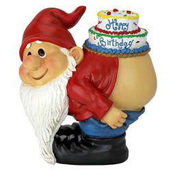 Design Toscano Loonie Moonie födelsedagsdekorationer – trädgårdsgnome-staty – Loonie Happy Birthday Gnome staty – stygga tomtar – månande tomtar statyer, flera färger, 14 x 18 x 19 cm