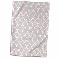 3dRose "Quatrefoil Pattern Grey and Blush Pink Towel, Polyester/Cotton, Multi-Colour, 15 x 22-Inch