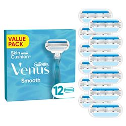 Gillette Venus Smooth Scheermesjes Voor Vrouwen, 12 Scheermesjes met 3 Soepele Mesjes Omringd Door Beschermende Kussentjes, Dames, Past in Brievenbus