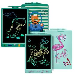 DYNASONIC (Pack 2 tableaux DYNA-PM Flamant + Dinosaure) Tablette d'écriture LCD couleur 10 pouces pour enfants. Tableau magnétique pour le dessin. Jouet éducatif. Cadeau pour enfants. Tableau blanc po