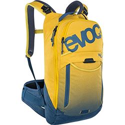 EVOC TRAIL PRO 10l rugzak voor trailrijden & racen, rugzak (lichtgewicht fietsrugzak, LITESHIELD PLUS rugbeschermer, compartiment voor 3l drinkblaas, maat: S/M), Curry/Denim