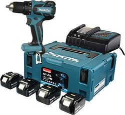 Makita DDF459RF4J Taladro Atornillador inalámbrico (180 V, 30 Ah, con 4 baterías y Cargador) 0 W, 18 V, Turquesa Negro, One size