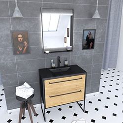 Aurlane PACM072 - Mueble de baño, color negro y roble marrón
