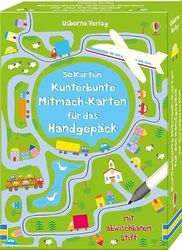 Kunterbunte Mitmach-Karten für das Handgepäck: 50 Karten mit abwischbarem Stift. Abwischbarer Stift ist nicht von allen Materialien entfernbar
