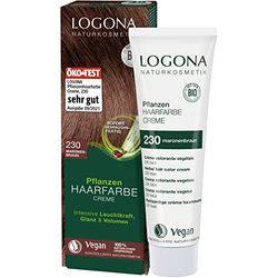 LOGONA Naturkosmetik Crema colorante per capelli vegetali 230 marrone marona, marrone naturale con henné, crema colorante vegana per una colorazione duratura, colorazione delicata per capelli lucidi,