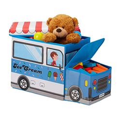 Relaxdays Tabouret Coffre boîte à Jouets Couvercle Pouf Enfant Pliable Glacier 50 litres, Bleu, 33 x 27 x 56 cm