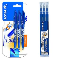 Pilot Refills for Frixion Rollerball 0.7 mm (Pack of 3) - Blue with Pilot Rollerball 0.7 mm Tip (Pack of 3) Bundle