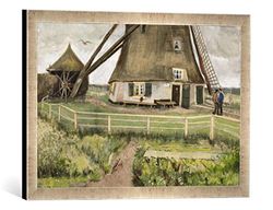 Ingelijste foto van Vincent van Gogh "Die Laakmolen bei Den Haag - Die Windmolle", kunstdruk in hoogwaardige handgemaakte fotolijst, 60x40 cm, zilver Raya