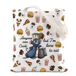 FOTAP Remy Quote Gift Anyone Can Cook Quote Makeup Bag Pixar Ratatouille Gift Remy Inspired Zipper Pouch Mouse Chef Cosmetic Bag, White, Anyone Cook Tote