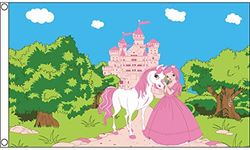 AZ FLAG - Drapeau Château de princesse avec poney - 90x60 cm - Drapeau Des Princesses 100% Polyester Avec Oeillets Métalliques Intégrés - Pavillon 50 g