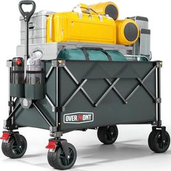Overmont Carrello da Giardino Pieghevole con Ruote - Carrello da Spiaggia per Tutti i Terreni - Capacità Carico 150kg 150L per Festival Campeggio Picnic Sport Shopping Grigio