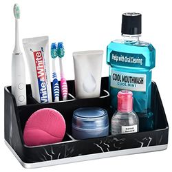 VITVITI Toothbrush Holders for Bathrooms, Bathroom Counter Organizer for Vanity Countertop/Sink, 5 Slots Tooth Brush/Toothpaste Holder Storage, Marble Look Bathroom Accessories, Black Resin…